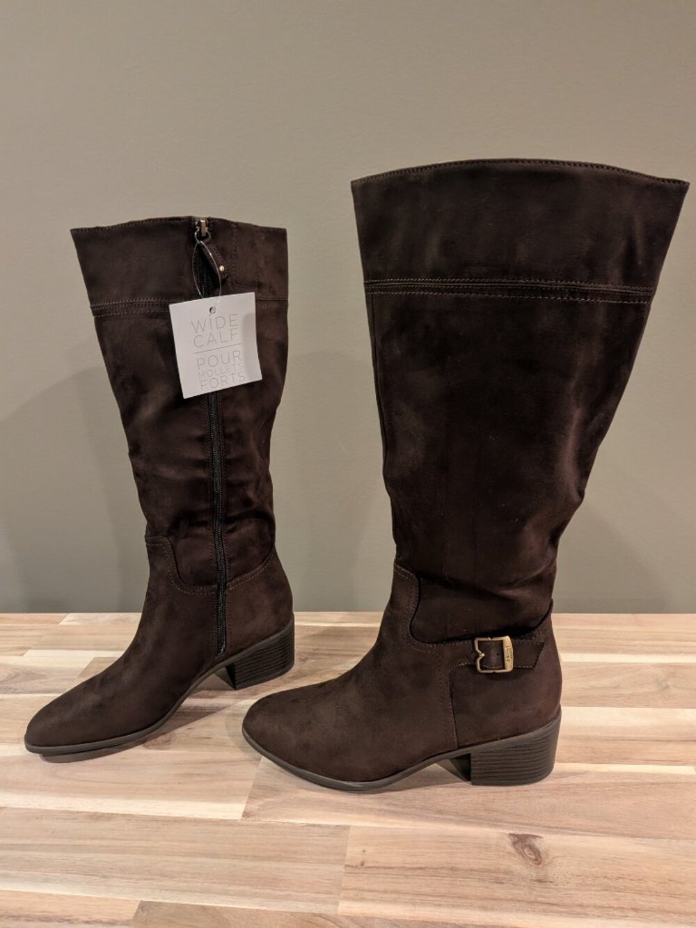 Dr Scholl's Adeline Knee High Boots Dark Umber Faux Suede WIDE CALF Sz 8.5 NWT
